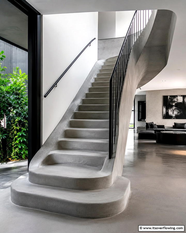 Sculpted Concrete Staircase - 30 Modern Staircase Ideas- Sleek & Architectural Designs