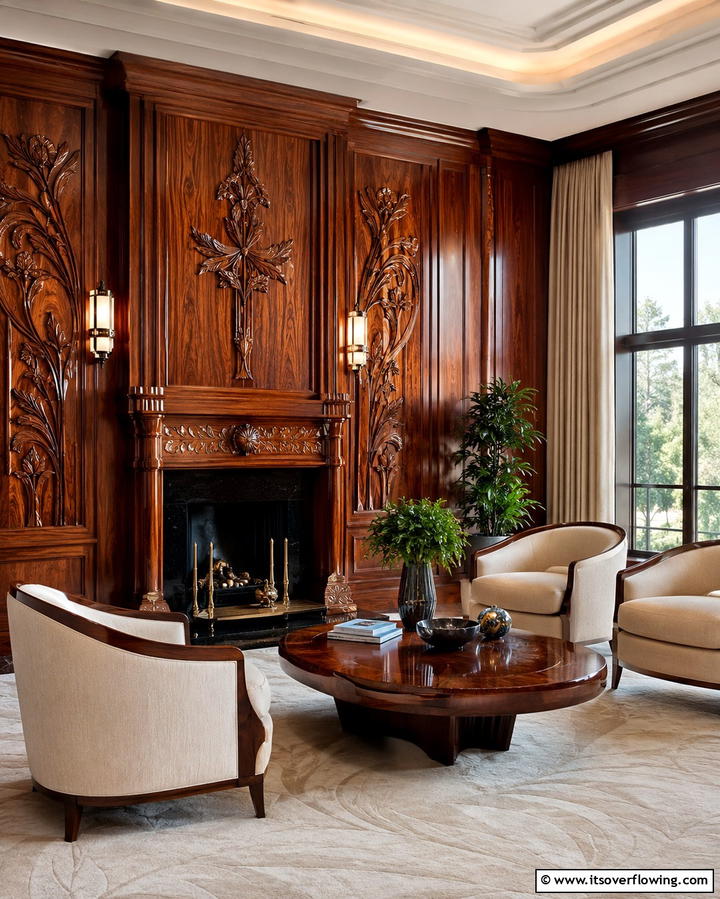 Sculpted Woodwork - 30 Art Deco Living Room Ideas for Luxurious Spaces