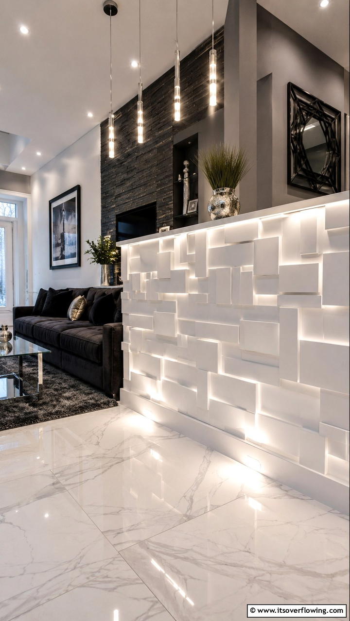 Sculptural 3D Panel - 30 Half Wall Ideas- Modern Room Dividers & Design Tricks