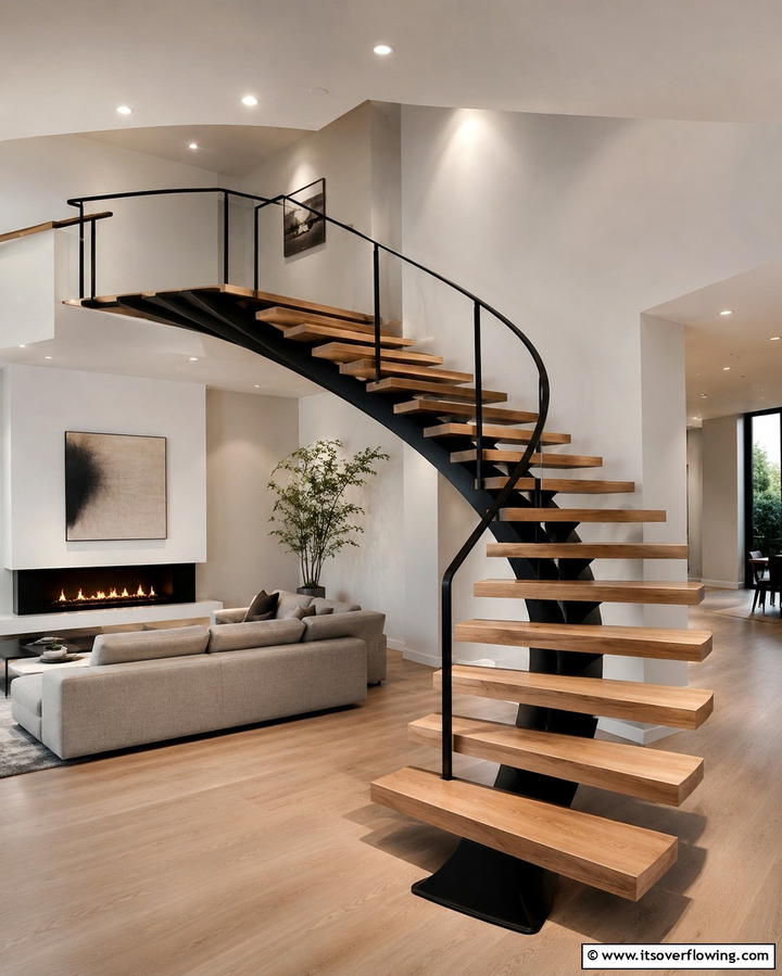 Sculptural Center Support - 30 Open Staircase Ideas to Elevate Your Home Organization