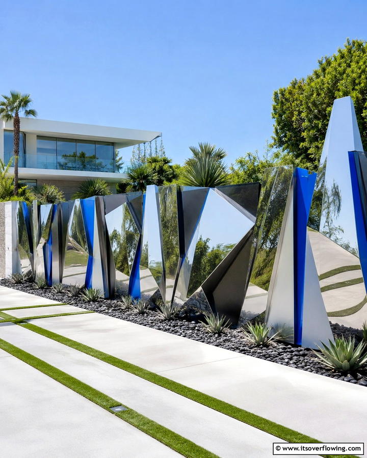Sculptural Fence with Artistic Accents - 30 Decorative Fence Ideas to Enhance Your Yard’s Aesthetic