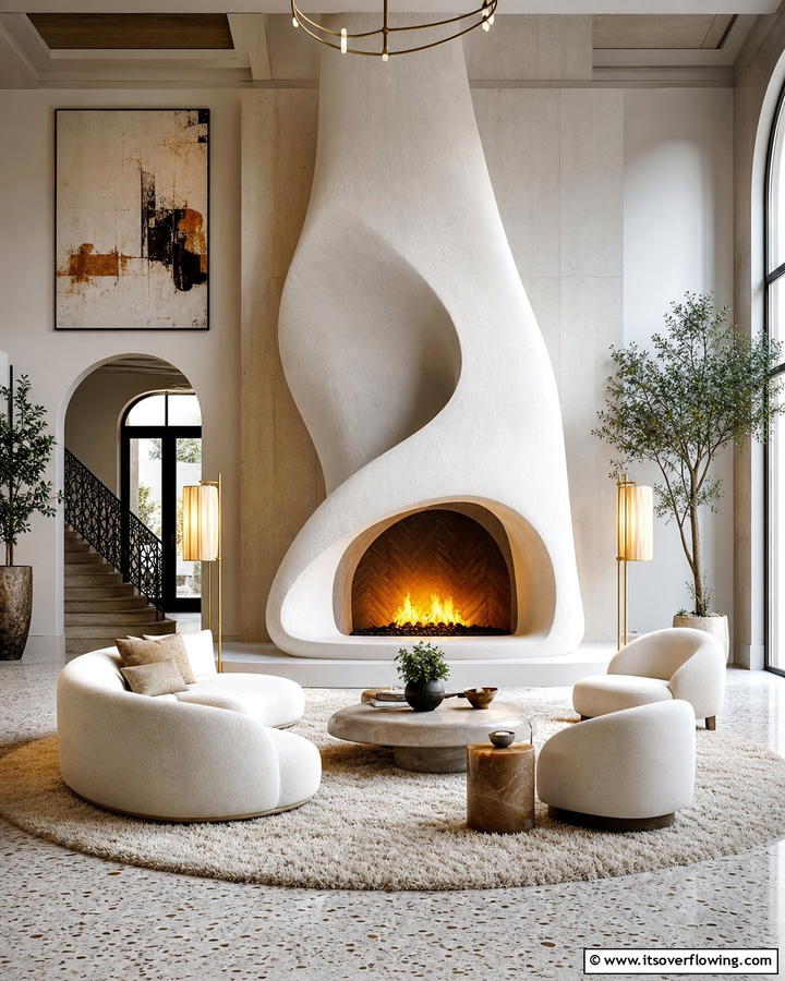 Sculptural Fireplace - 21 Modern Fireplace Ideas for Cozy Contemporary Living Rooms