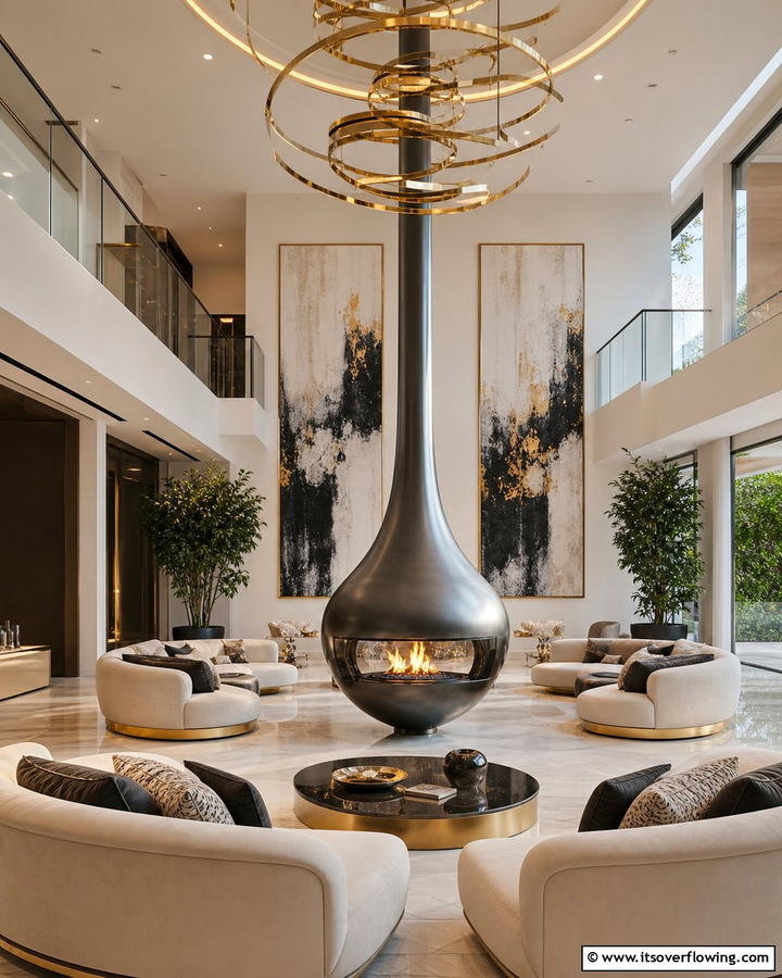 Sculptural Freestanding Fireplace - 21 Modern Fireplace Ideas for Cozy Contemporary Living Rooms