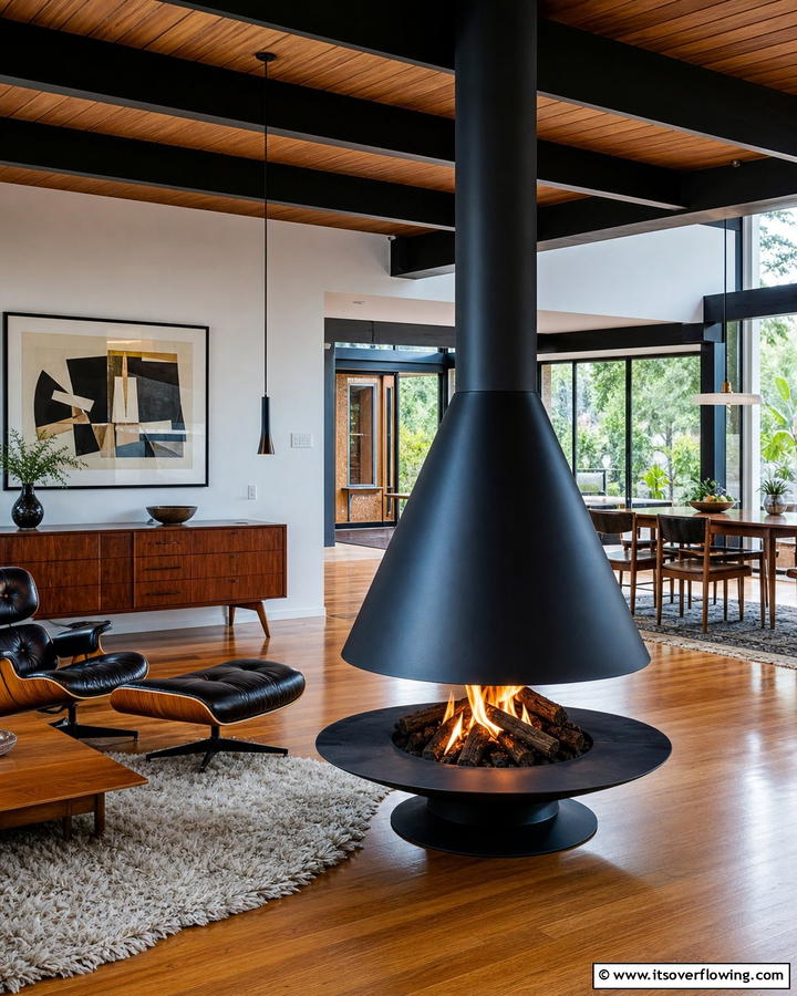 Sculptural Freestanding Fireplaces - 20 Mid-century Modern Fireplace Ideas for a Retro Look
