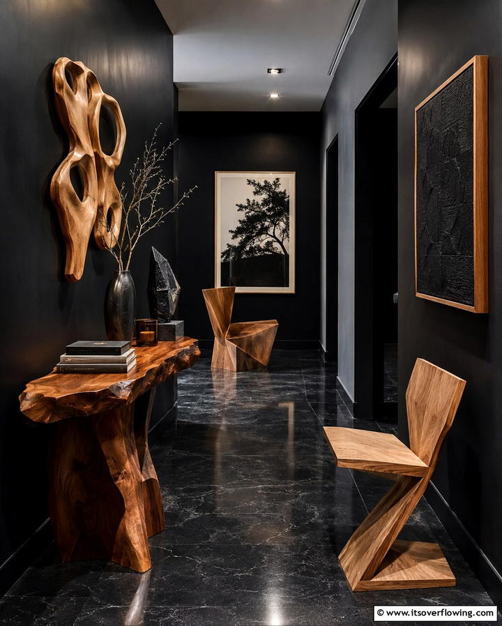 Sculptural Furniture Elements - 30 Black Hallway Ideas for Dramatic and Sophisticated Spaces