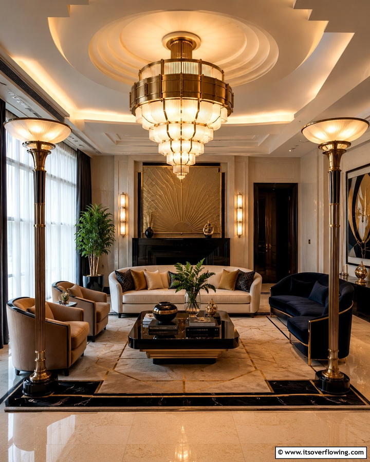Sculptural Lighting - 30 Art Deco Living Room Ideas for Luxurious Spaces
