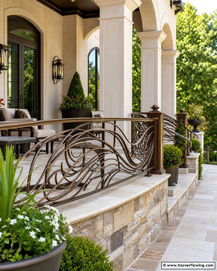 Sculptural Metal Artistry - 21 Porch Railing Designs to Elevate Your Home’s Curb Appeal