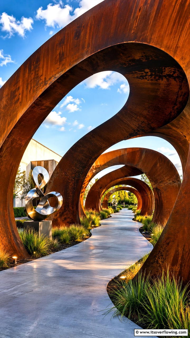 Sculptural Metal Walkway - 30 Covered Walkway Ideas for All-Weather Charm