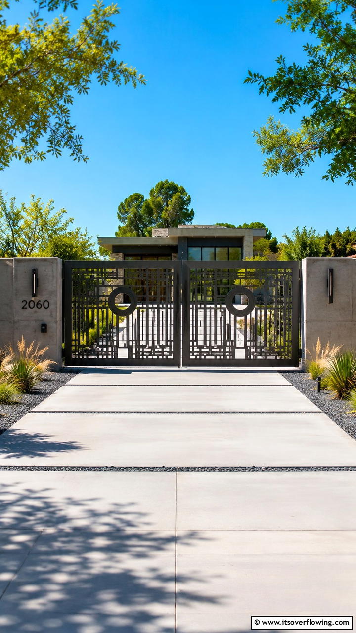 Sculptural Metalwork Entry - 30 Driveway Entrance Ideas for Impressive Arrivals