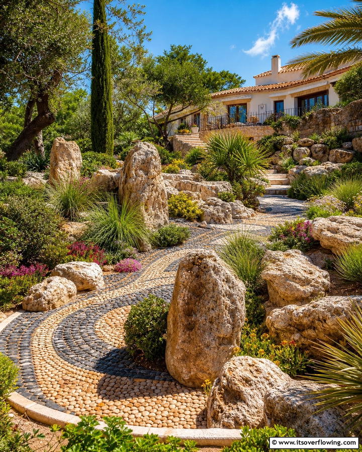 Sculptural Rock Features - 30 Greek Garden Ideas- Mediterranean-Inspired Landscaping