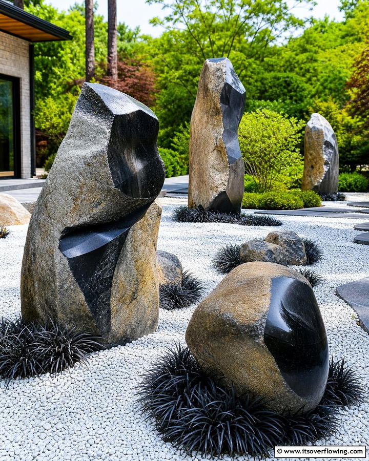 Sculptural Stone Arrangement - 21 Rock Garden Designs for Low-Maintenance Landscape Beauty