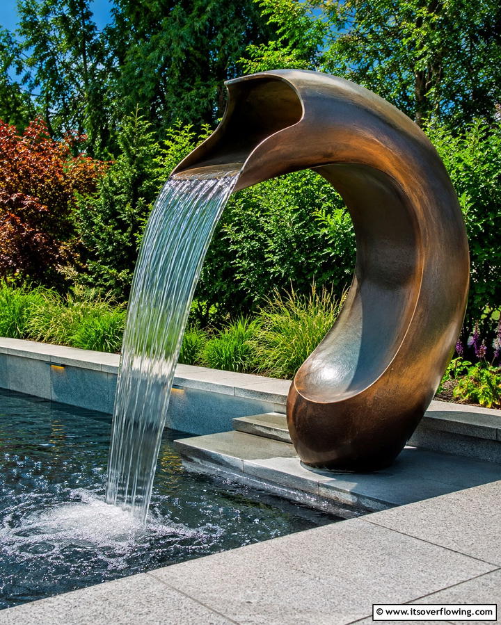 Sculptural Waterfall - 25 Small Pool Waterfall Ideas for Your Backyard