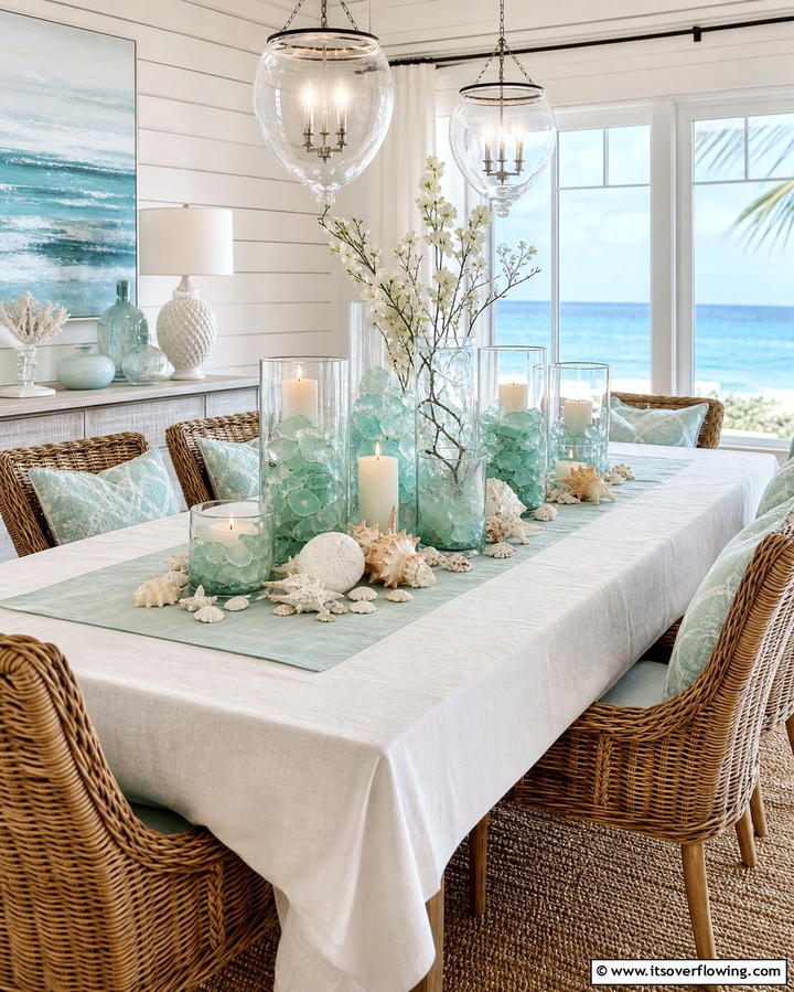 Sea Glass Centerpieces - 25 Coastal Dining Room Ideas for a Beachy Vibe