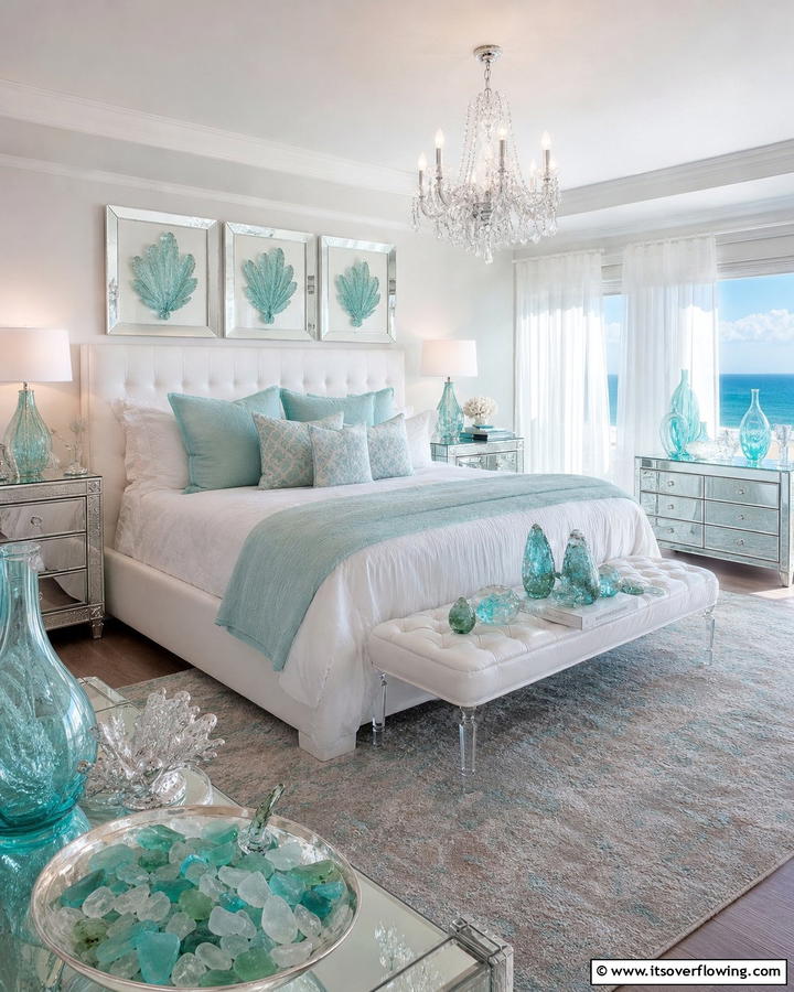 Sea Glass and Reflective Accents - 21 Coastal Bedroom Ideas for Relaxing Beach Vibes