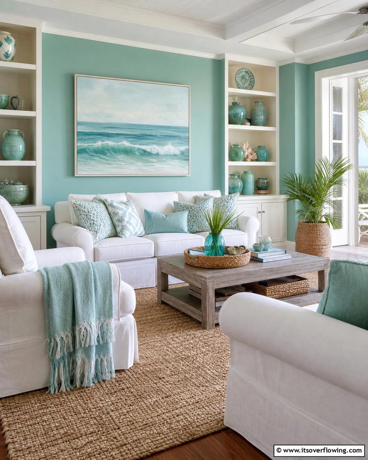 Seafoam Accents and Artistry - 21 Coastal Living Room Ideas with Nautical Accents