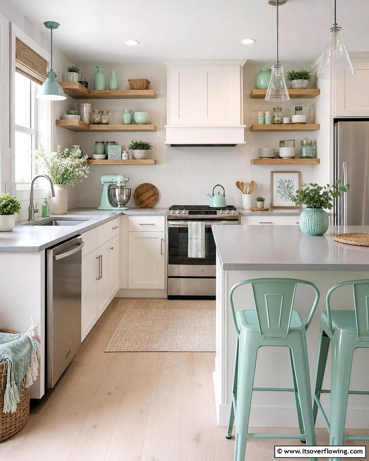 Seafoam Green Accents for Subtle Coordination - 20 Seafoam Green Kitchen Ideas for a Fresh Look