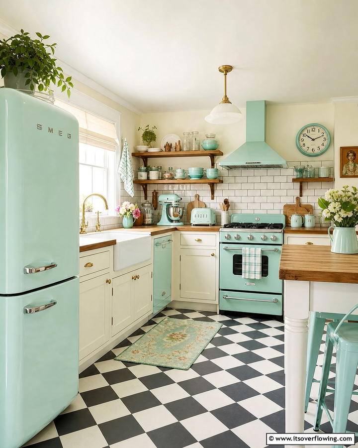 Seafoam Green Appliances for Vintage Charm - 20 Seafoam Green Kitchen Ideas for a Fresh Look