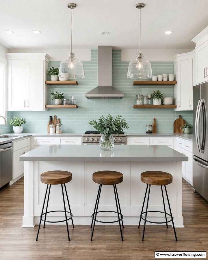 Seafoam Green Backsplash for a Subtle Pop - 20 Seafoam Green Kitchen Ideas for a Fresh Look