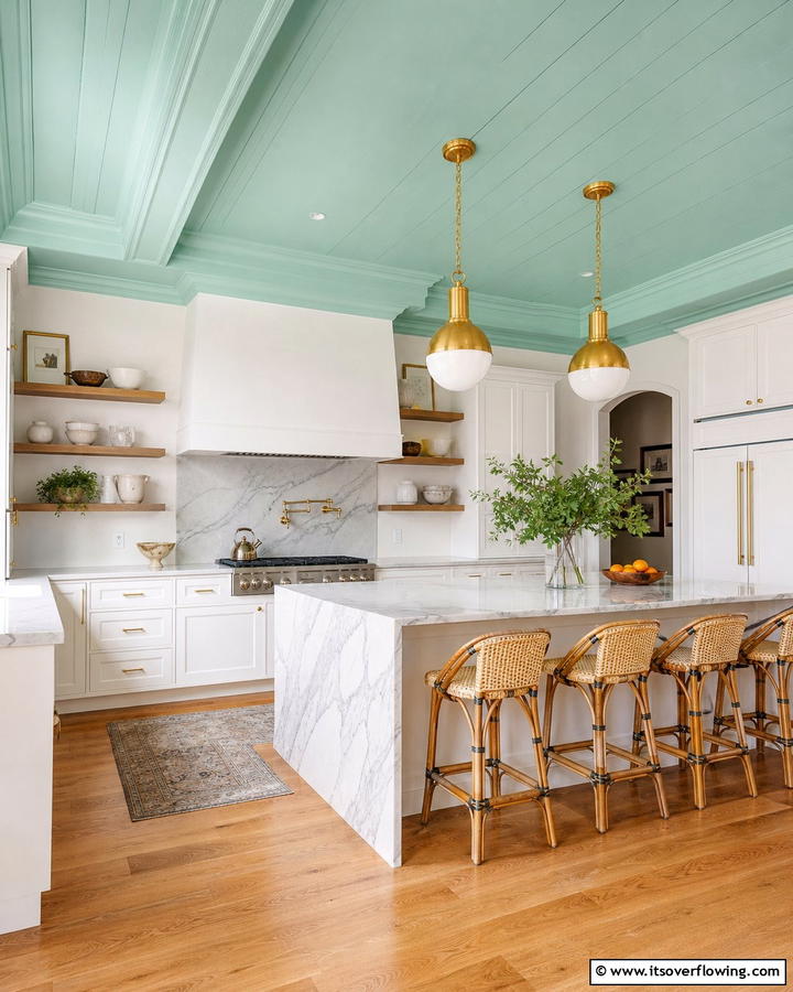 Seafoam Green Ceiling for an Unexpected Element - 20 Seafoam Green Kitchen Ideas for a Fresh Look