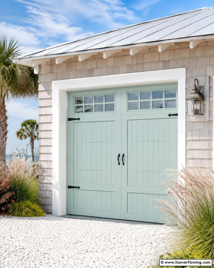 Seafoam Green Garage Door for Coastal Elegance - 25 Green Garage Door Ideas for a Stylish Exterior
