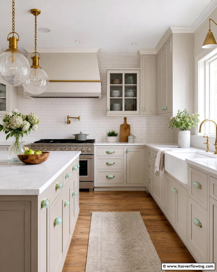 Seafoam Green Hardware for Subtle Elegance - 20 Seafoam Green Kitchen Ideas for a Fresh Look