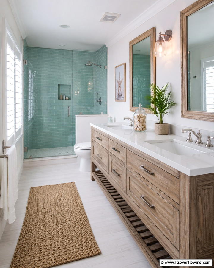 Seafoam Green Tiles for a Coastal Theme - 30 Green Tile Bathroom Inspiration Ideas for Bold Spaces