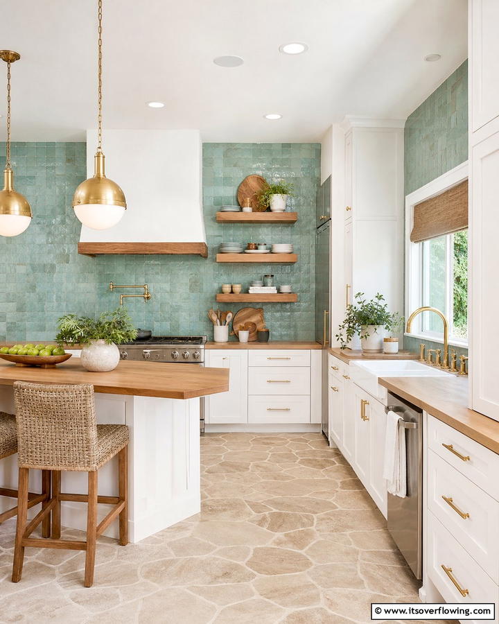 Seafoam Green Tiles for a Textured Look - 20 Seafoam Green Kitchen Ideas for a Fresh Look