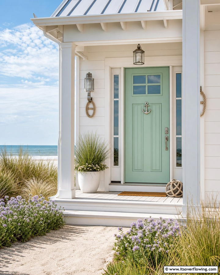 Seafoam Green for Coastal Calm - 20 Green Front Door Ideas to Welcome Guests in Style