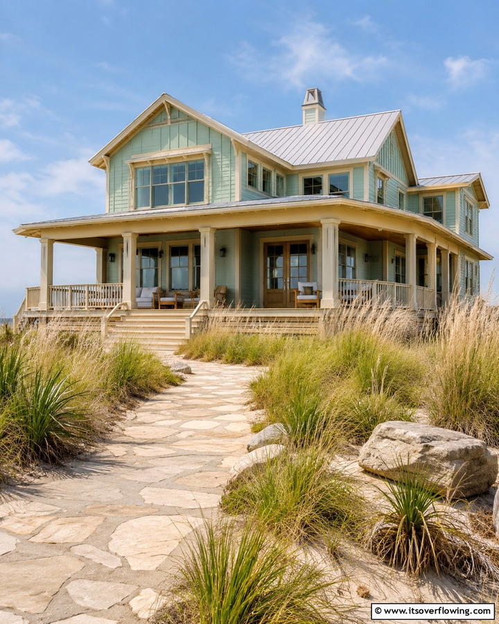 Seafoam Green with Coastal Vibes - 25 Farmhouse Green Exterior Home Ideas for a Fresh Look