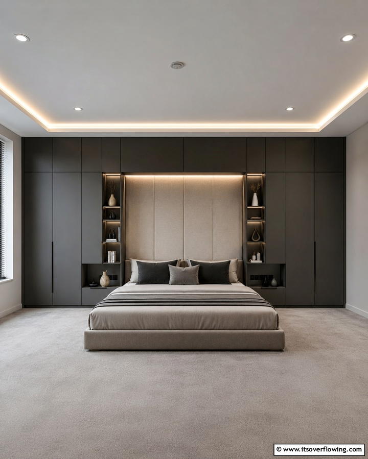 Seamless Headboard Wardrobe - 30 Space-Saving Built-In Wardrobe Ideas Around Your Bed