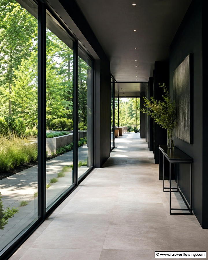 Seamless Indoor Outdoor Flow - 30 Black Hallway Ideas for Dramatic and Sophisticated Spaces