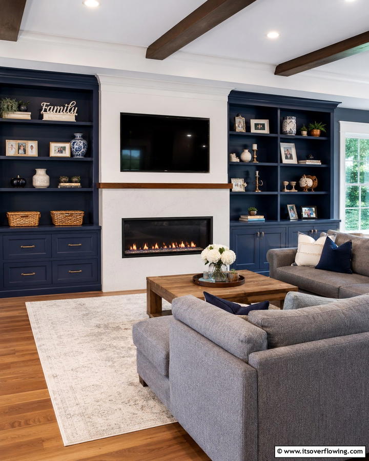 Seamless Integration with Built Ins - 25 Off-center Fireplace Ideas for a Unique and Modern Living Room