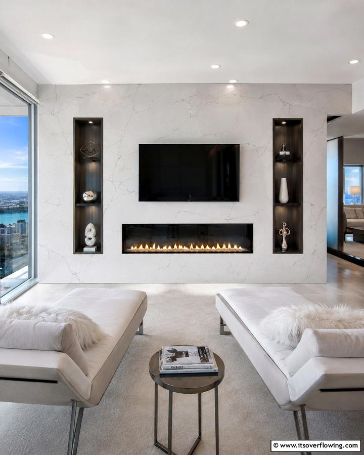 Seamless Quartz Surround - 25 Quartz Fireplace Surround Ideas for a Sleek Look