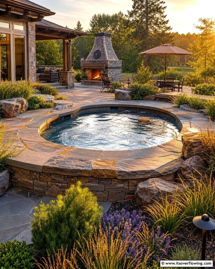 Seamless Stone Surround - 20 Hot Tub Landscaping Ideas for a Relaxing Retreat