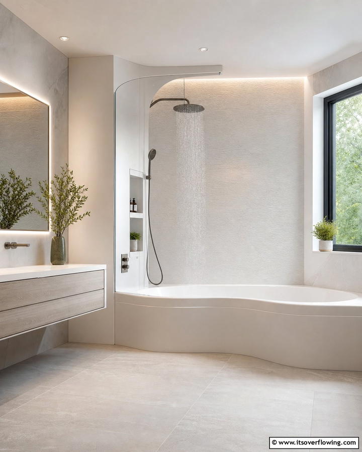 Seamless Transition Setup - 30 Tub-Shower Combo Ideas for Space-Efficient Bathrooms