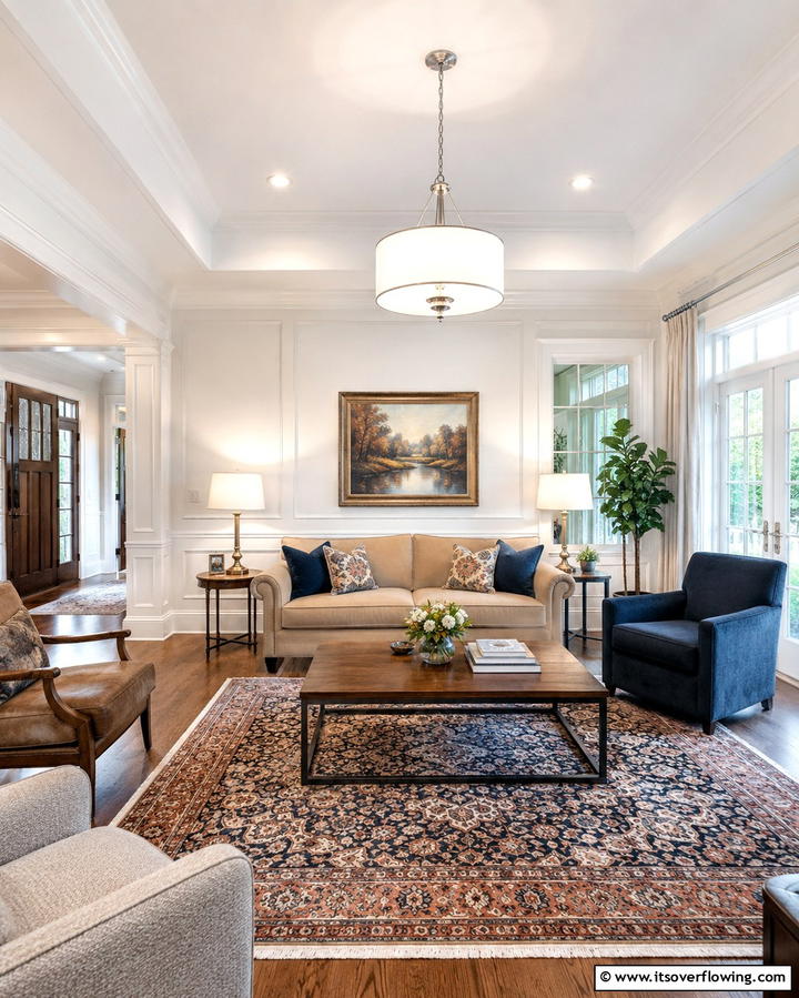 Seamless Transitional Style - 30 Living Room Ceiling Lighting Ideas- Elevate Your Space