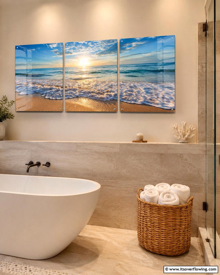 Seascape Photography Panels - 30 Bathroom Art Ideas to Elevate Your Walls with Personality