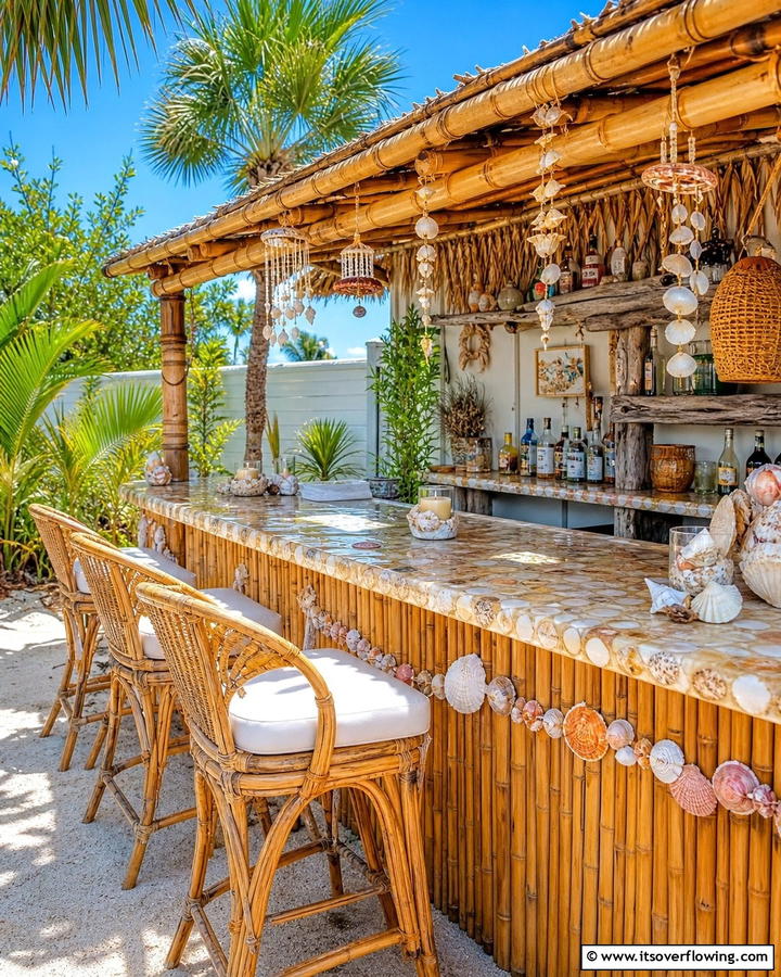 Seashell Accents for Coastal Charm - 20 Tiki Bar Ideas for a Tropical Backyard Oasis