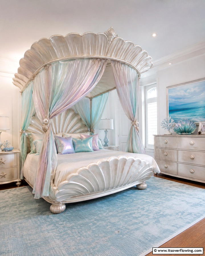 Seashell Canopy Bed - 20 Underwater Mermaid Bedroom Ideas for Fantasy