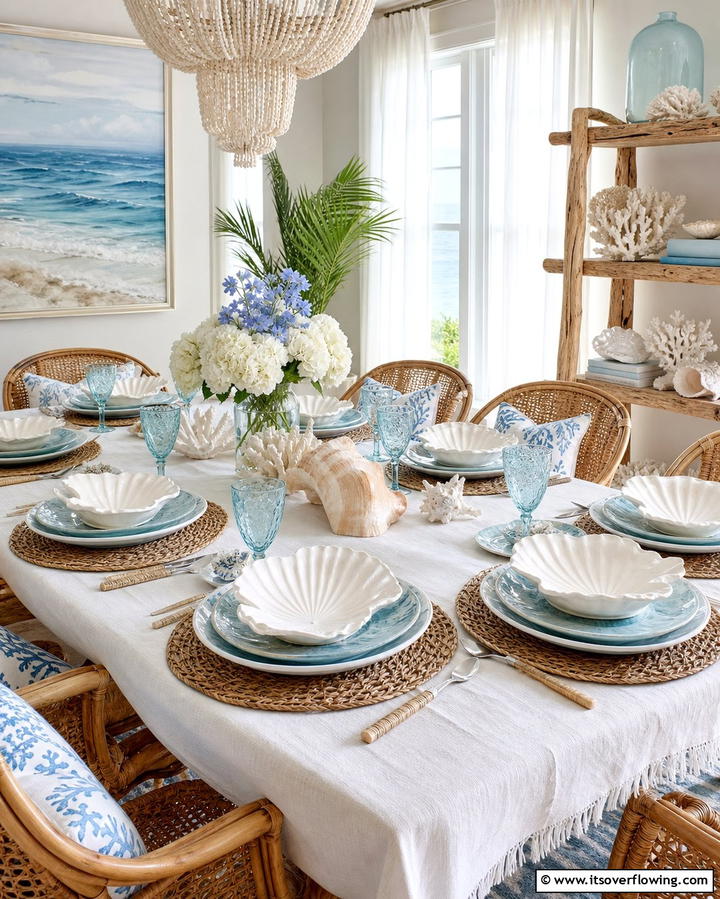 Seashell Inspired Tableware - 25 Coastal Dining Room Ideas for a Beachy Vibe