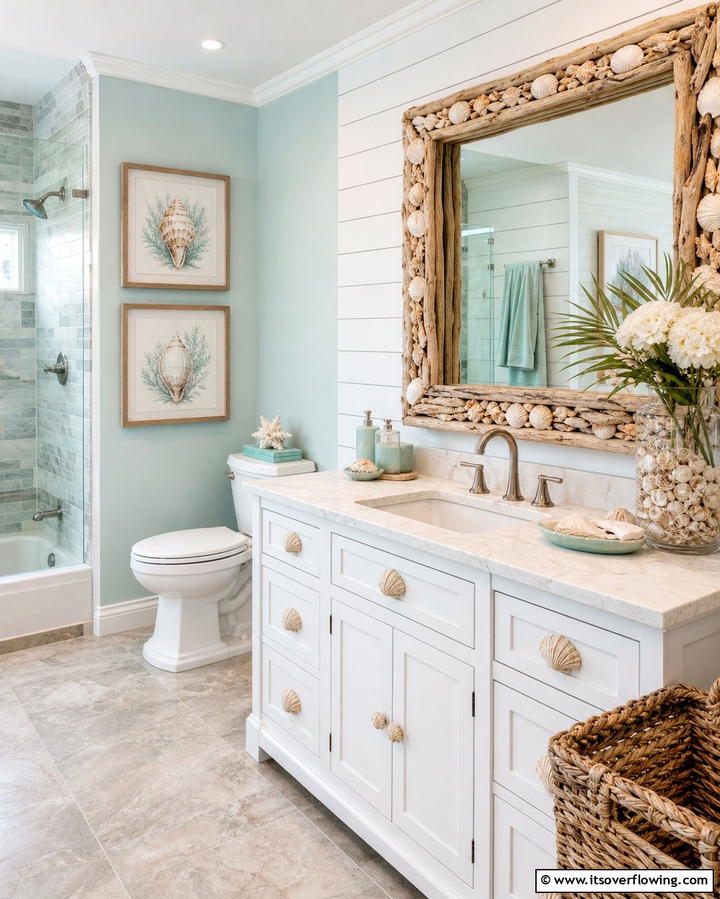 Seashell Motif Decor - 25 Coastal Bathroom Ideas for a Serene Beach Retreat