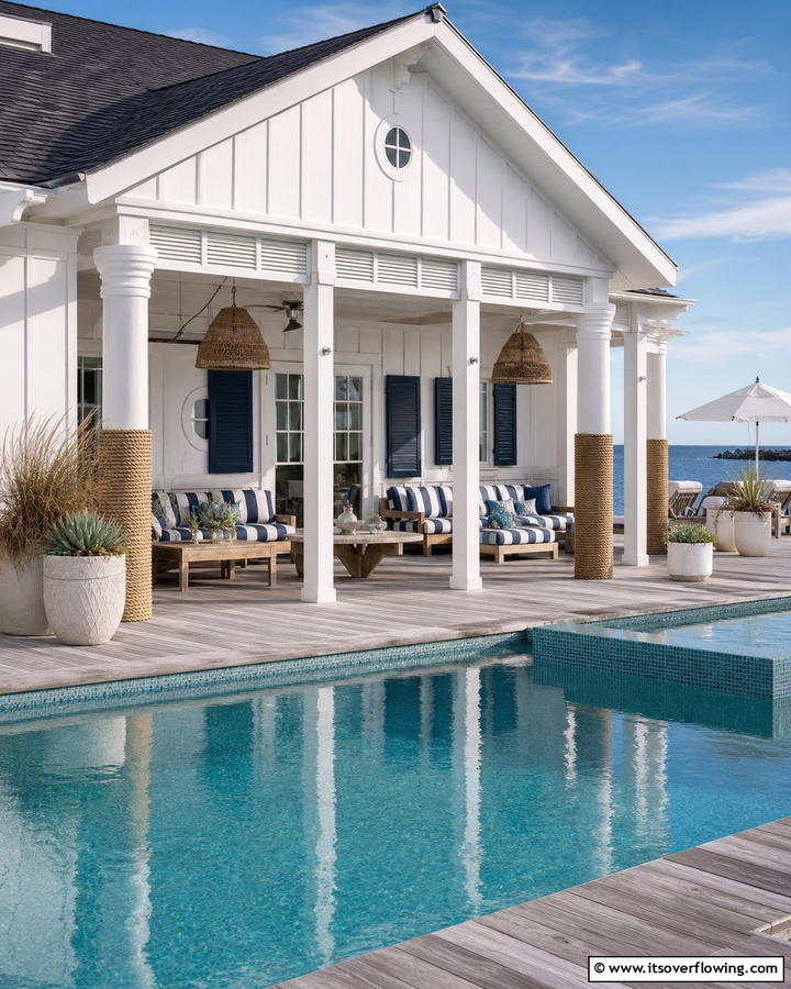 Seaside Pool House - 21 Pool House Concepts for Stylish Backyard Escapes & Storage