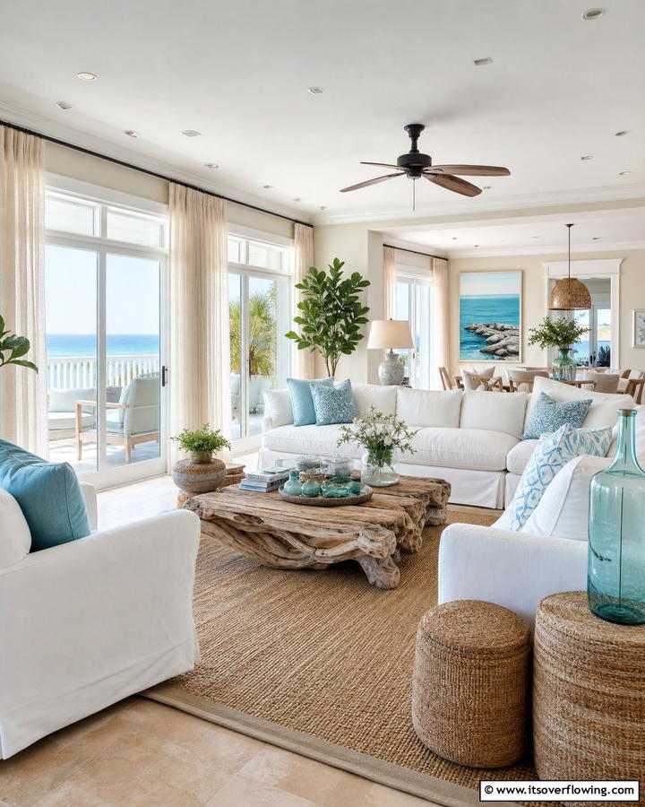 Seaside Serenity Spaces - 21 Coastal Living Room Ideas with Nautical Accents