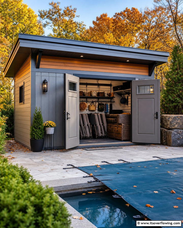 Seasonal Adaptability - 20 Pool Shed Ideas to Enhance Your Backyard Oasis