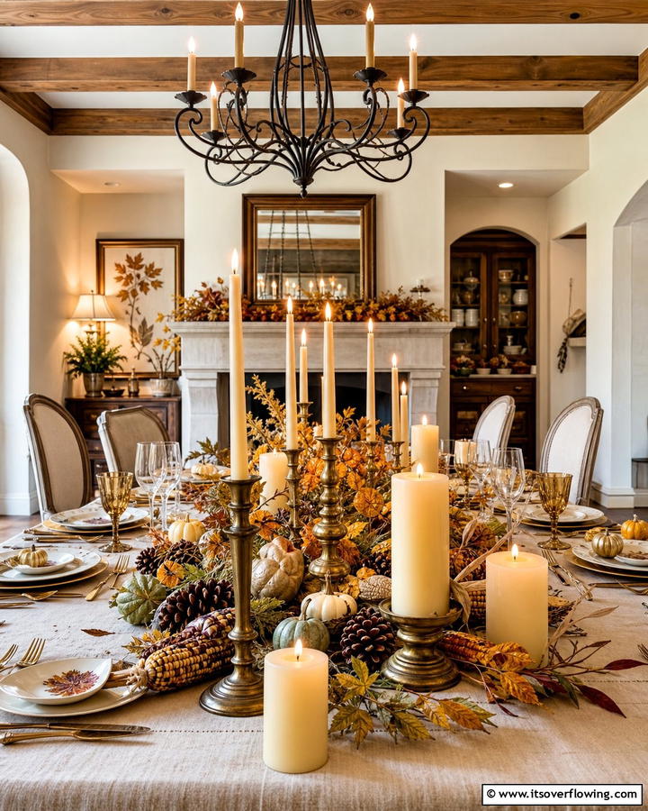 Seasonal Candle Arrangements - 21 Charming Thanksgiving Decoration Ideas for a Festive Home