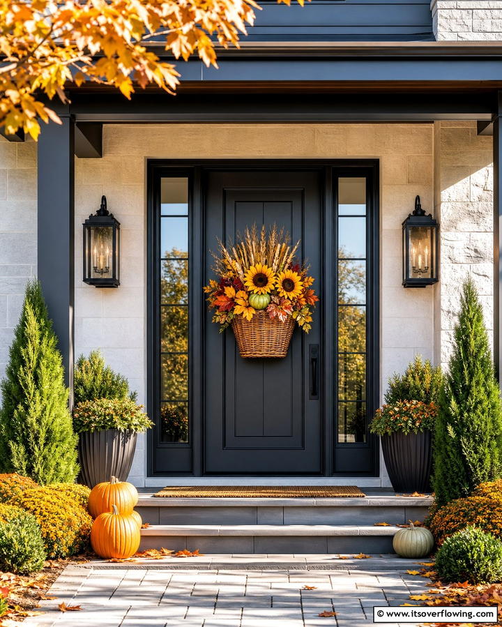 Seasonal Door Basket - 25 Front Door Fall Decor Ideas for a Welcoming Entrance