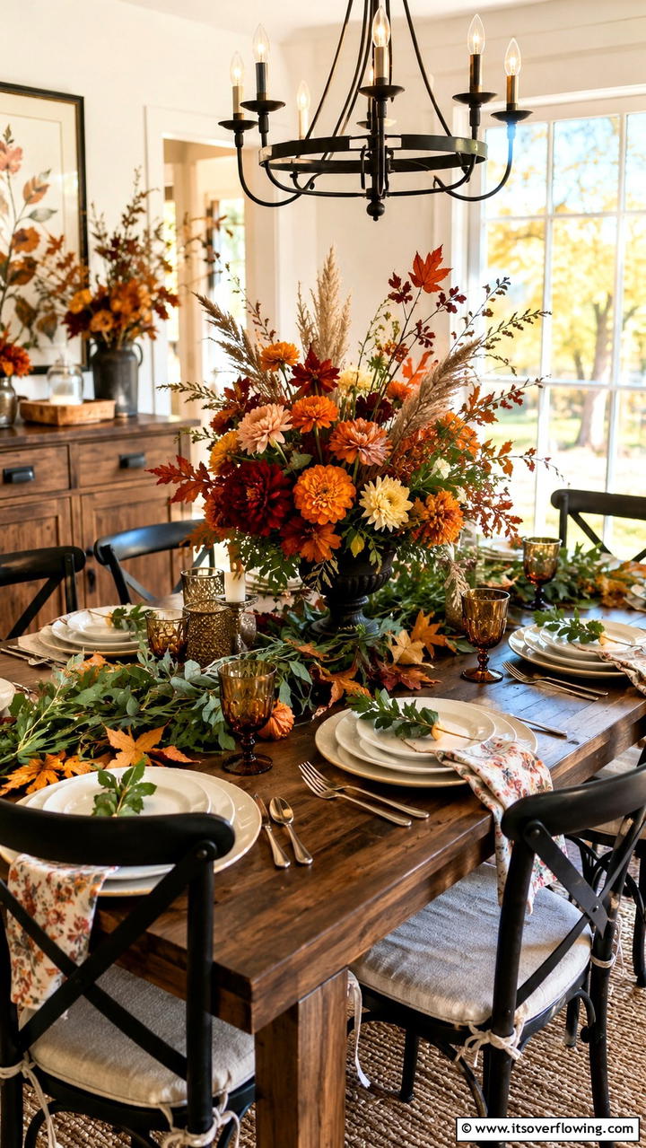 Seasonal Floral Arrangement - 21 Beautiful Thanksgiving Table Settings for Holiday Meals