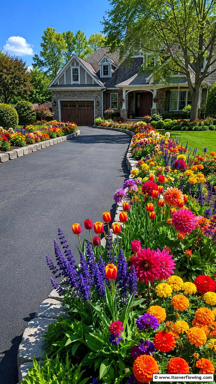 Seasonal Flower Beds - 30 Driveway Landscape Ideas to Boost Curb Appeal