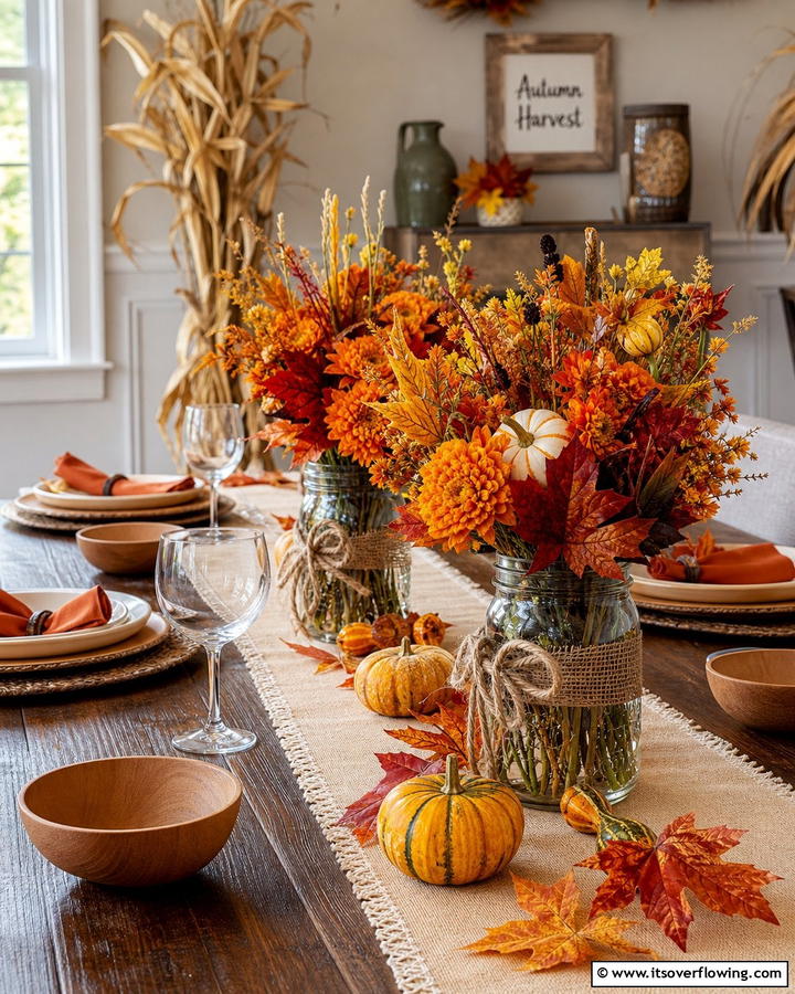 Seasonal Harvest Display - 30 Charming Mason Jar Centerpiece Ideas for Every Season