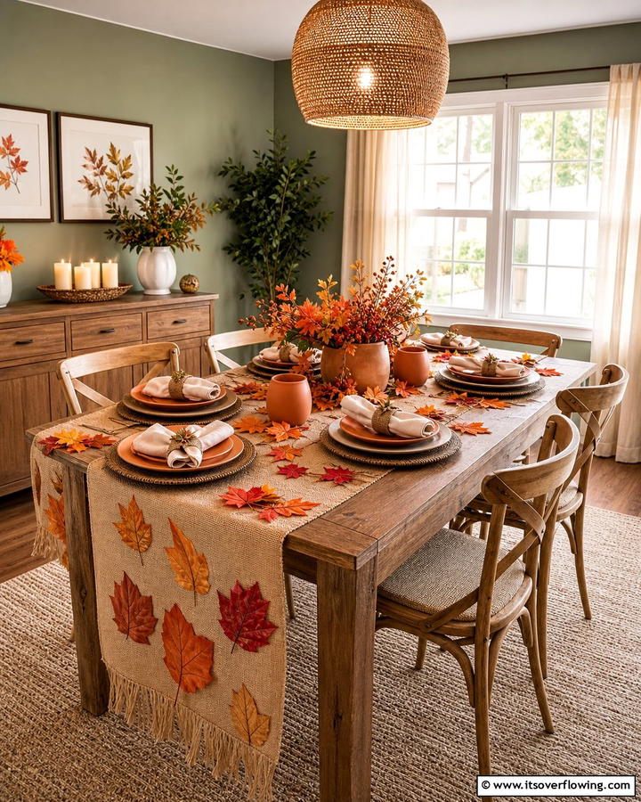 Seasonal Leaf and Burlap Touches - 21 Festive Thanksgiving Table Decor Ideas for Family Gatherings